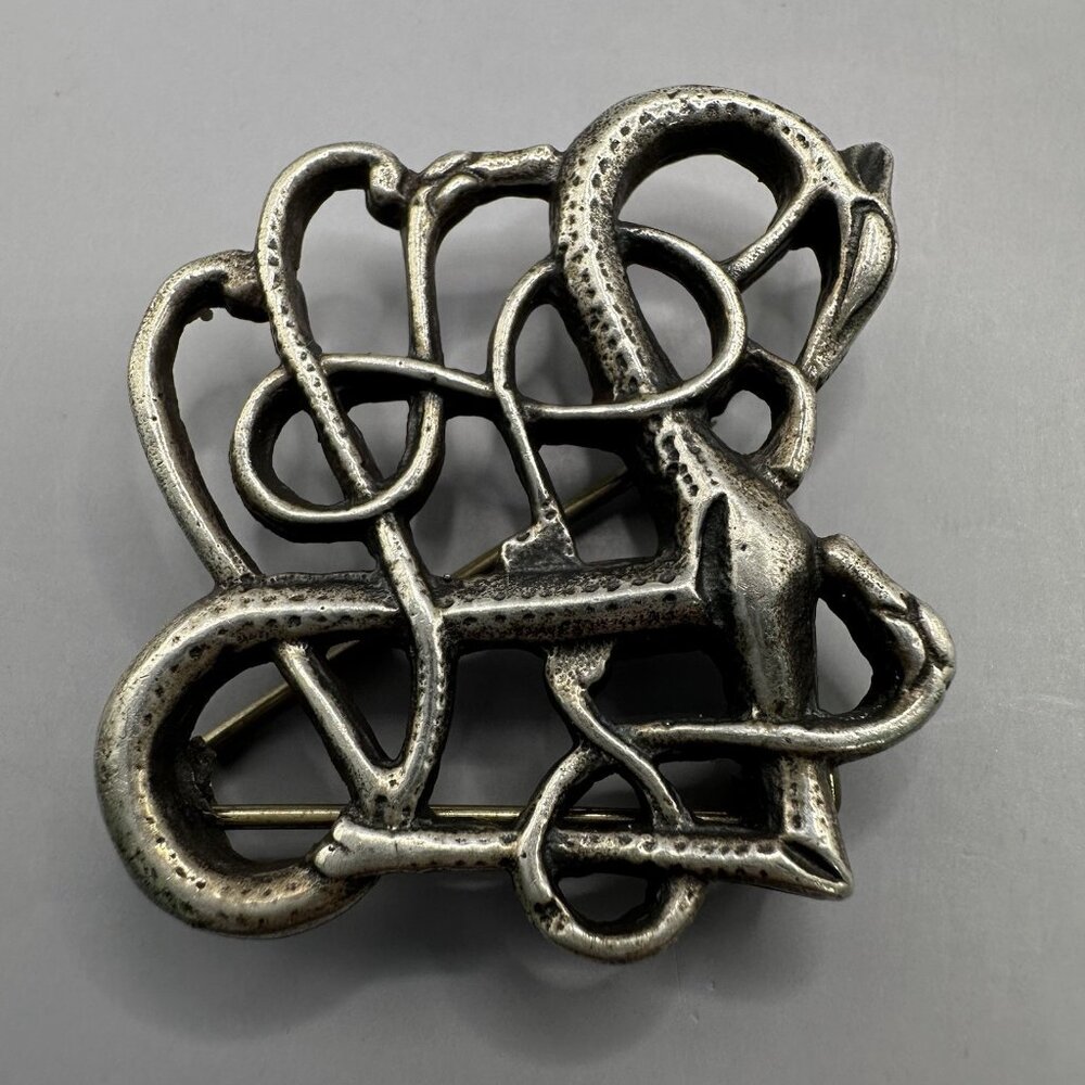 Scandinavian Viking Urnes Gelmir Brooch 830 Silver GP Trollaskogur Serpent Pin